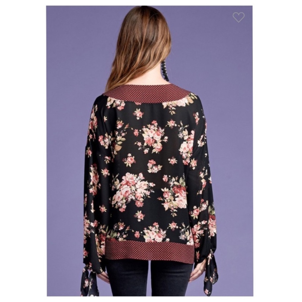 *CLEARANCE* ODDI Floral Tie Sleeve Lightweight Blouse - Picture 3 of 11